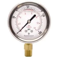 STERIS P117909-802 Pressure Gauge 1/4" 0-200 PSI Liquid Filled Bottom Mounted 2-1/2" - 10734