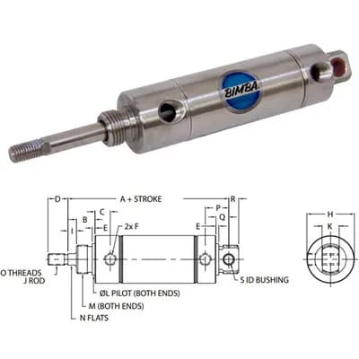 WASHER SOLUTIONS WS12694 Bimba Stainless Steel Pneumatic Cylinder - 12694